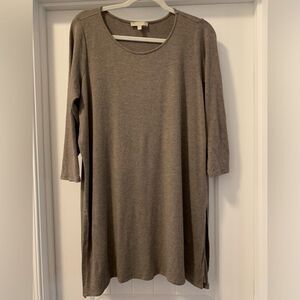 Joan Vass Solid Mushroom Taupe Tunic Size 0X 3/4 Sleeves